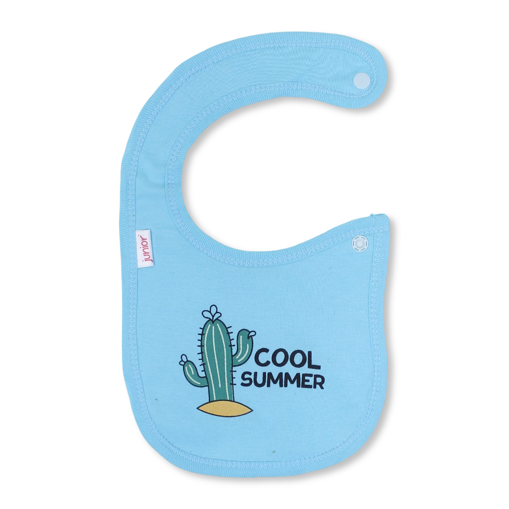 Cotton Baby Bib – Aqua with "Cool Summer" Design
