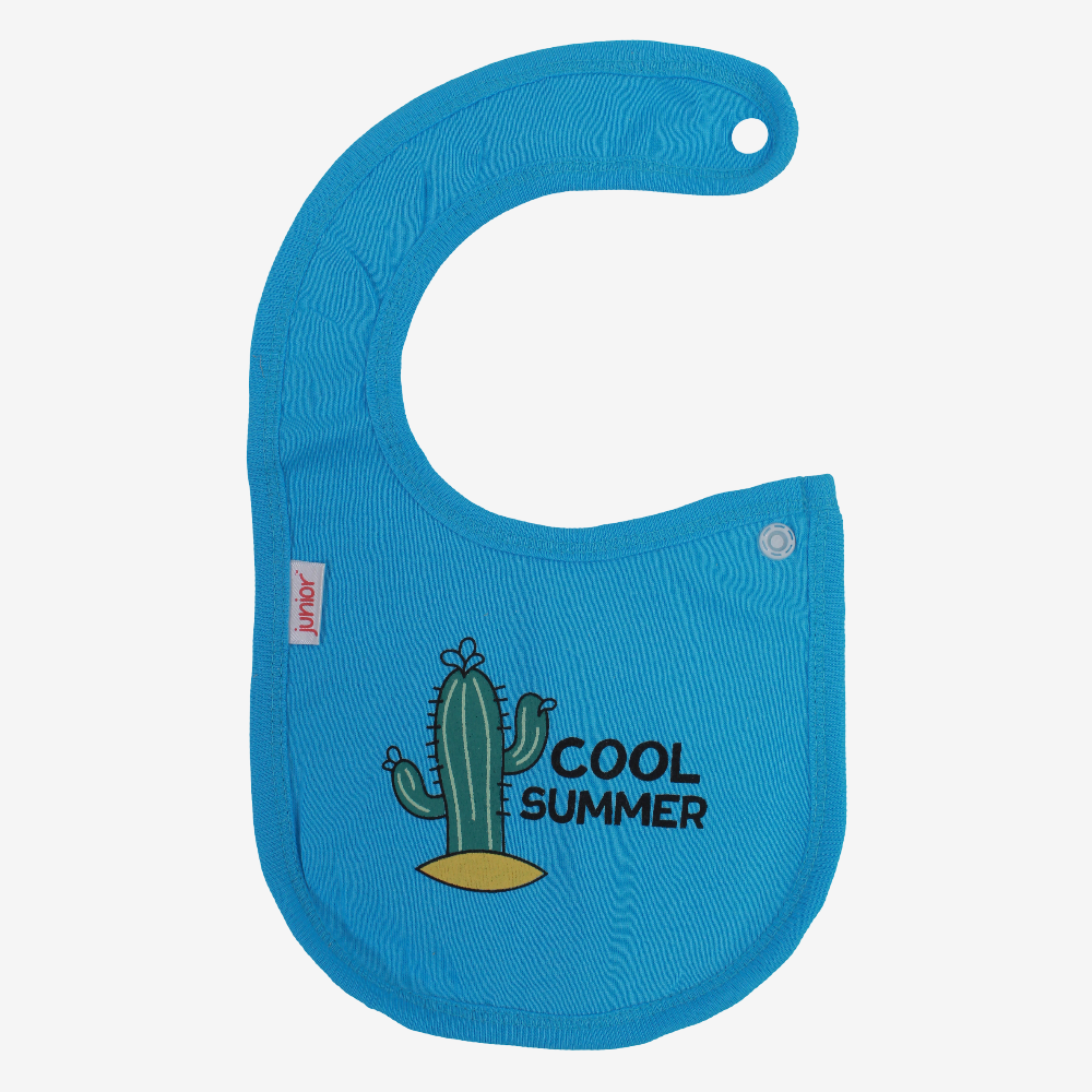 Baby Cotton Bib – Turquoise with "Cool Summer" Design
