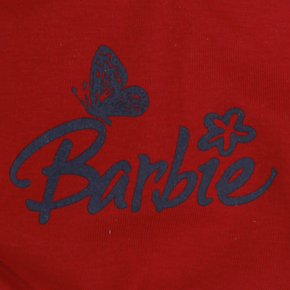 Baby Cotton Bib – Red with "Barbie" Design