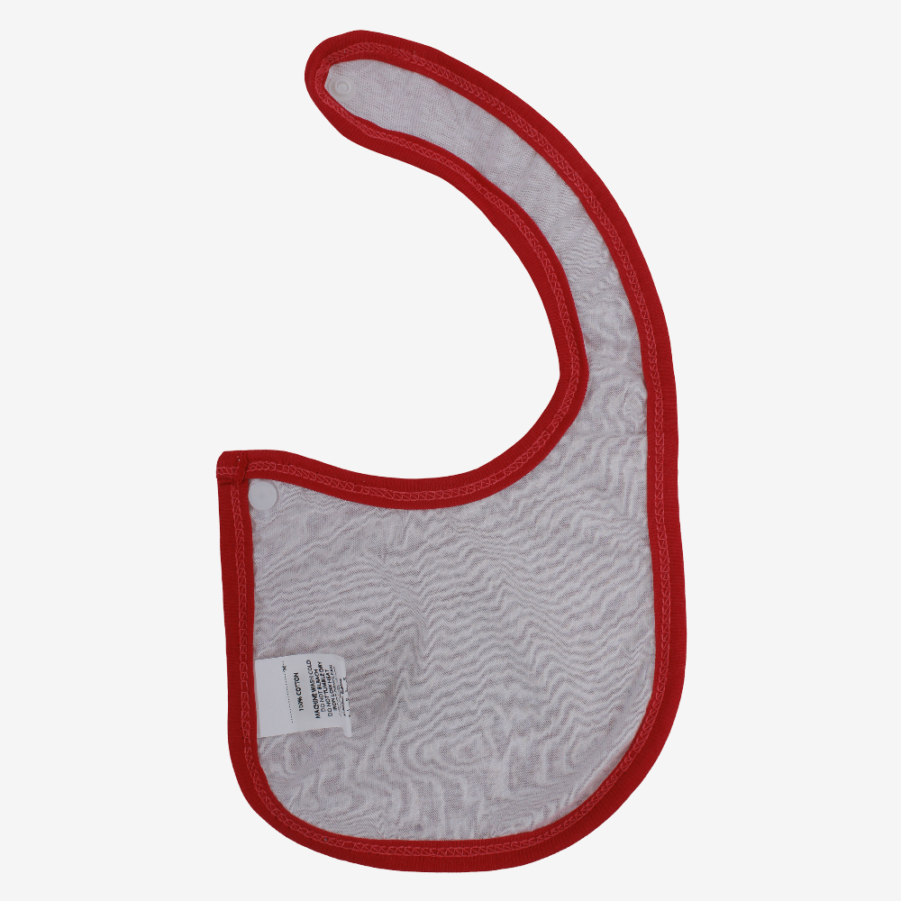 Baby Cotton Bib – Red with "Barbie" Design