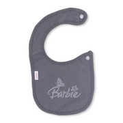 Cotton Baby Bib – Grey with "Barbie" Design