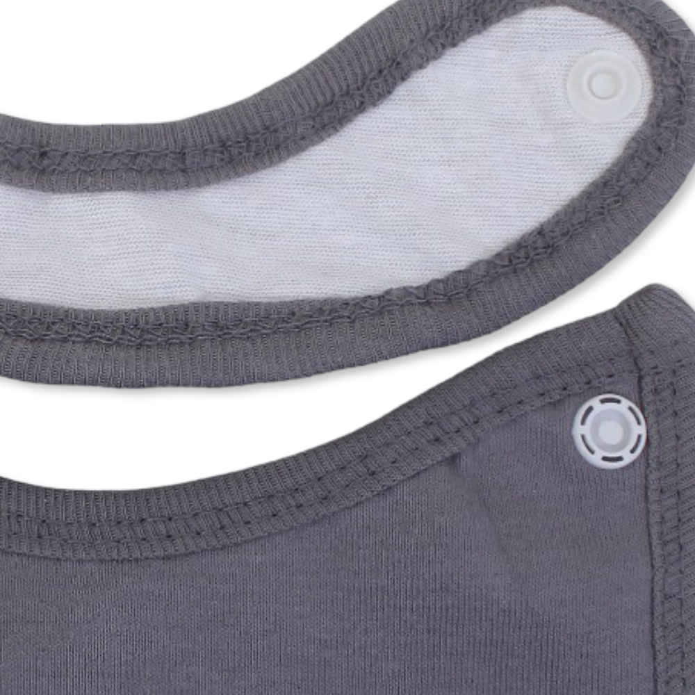 Cotton Baby Bib – Grey with "Barbie" Design