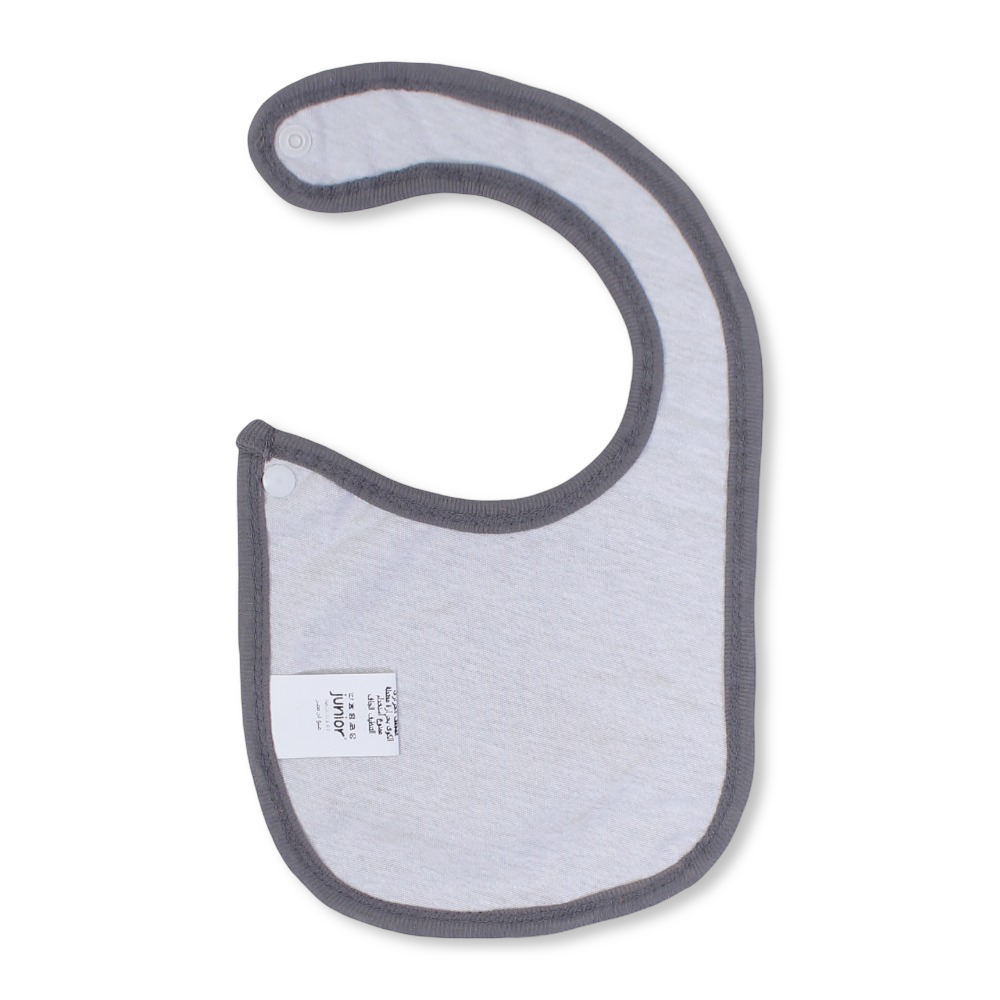 Cotton Baby Bib – Grey with "Barbie" Design