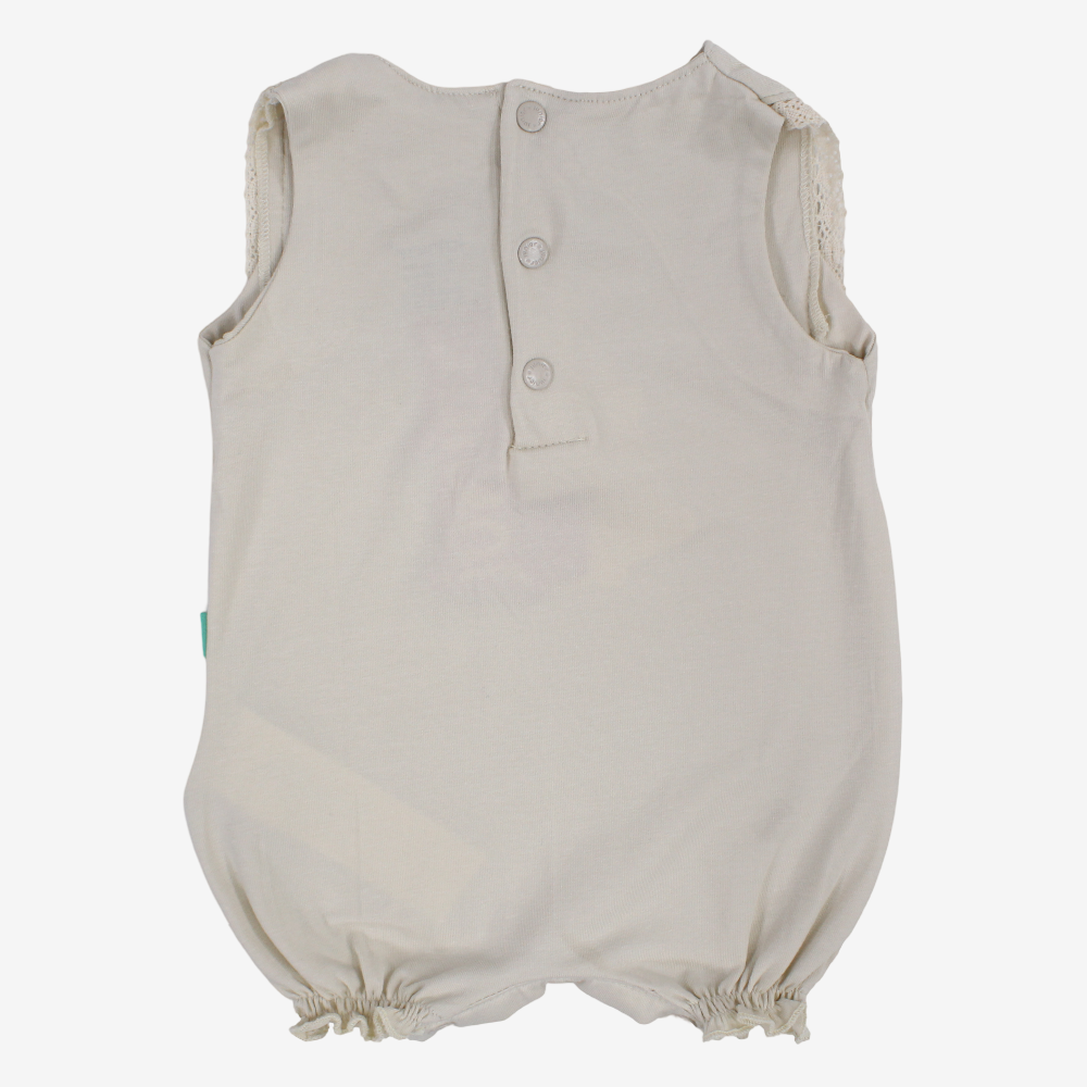 Baby Girls Cotton Romper – Beige with Floral Design