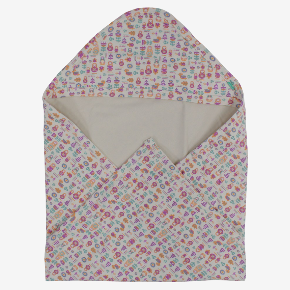 Baby Girls Cotton Blanket – Beige with Floral Print