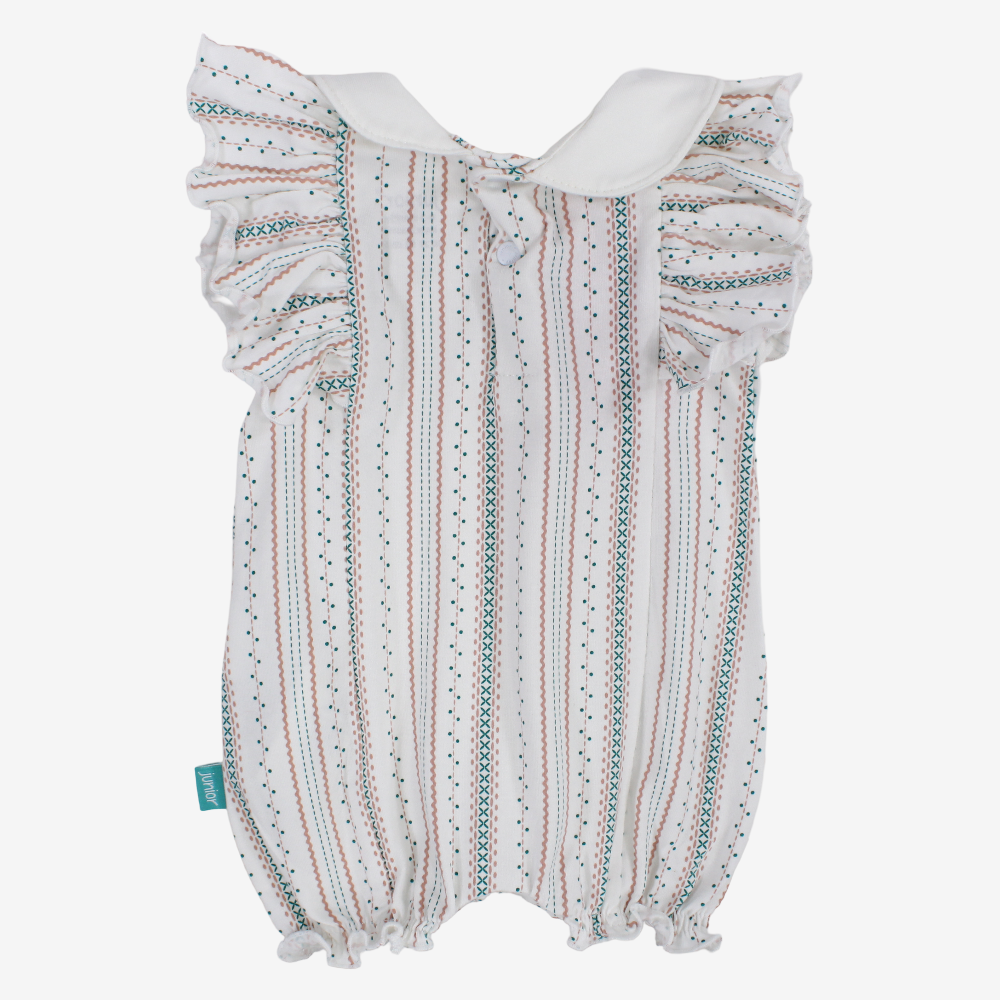 Baby Girls Cotton Romper – Off-White with Striped