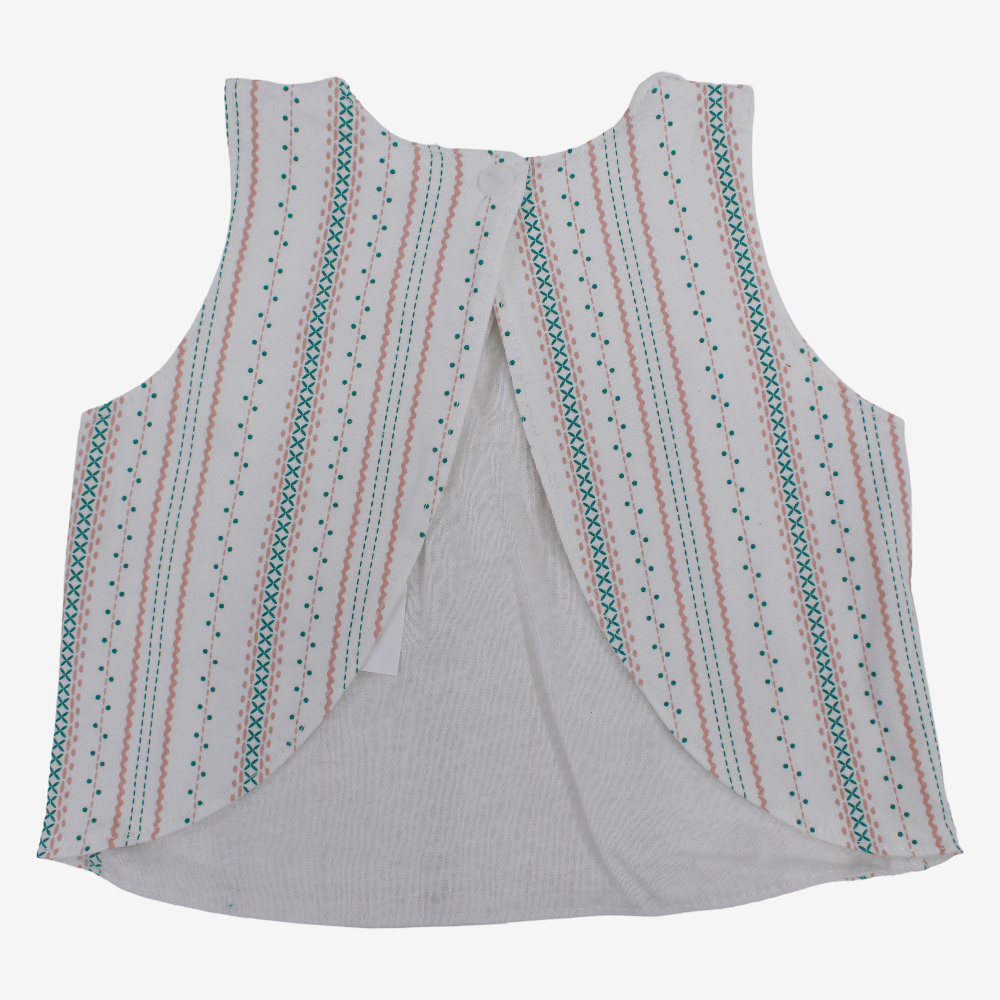 Baby Cotton Bib – Off-White with Vertical Stripes