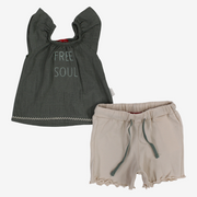 Baby Girls Cotton Pajama Set – Grey with “Free Soul” Design