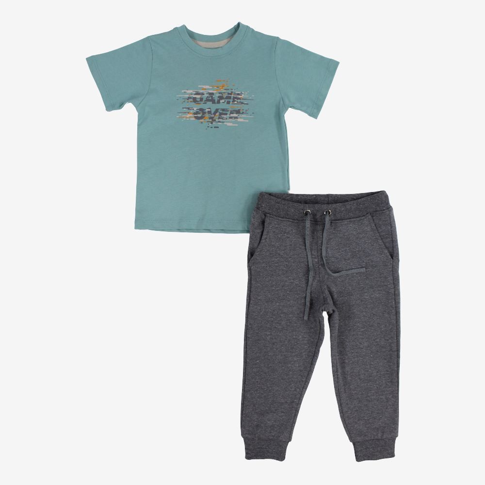 Boys Cotton Pajama Set – Mint with “GAME OVER” Print