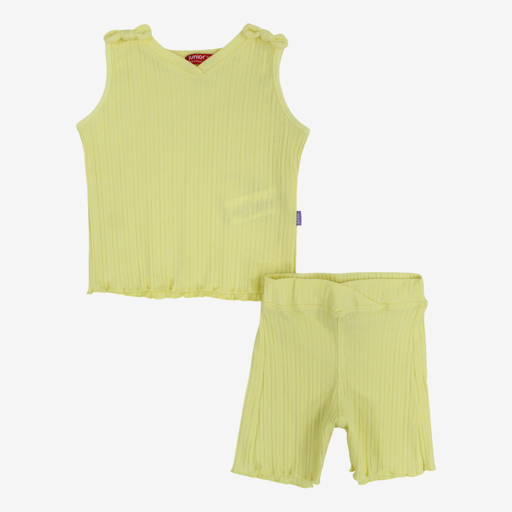 Girls Cotton Ribbed Sleeveless Pajama – Yellow