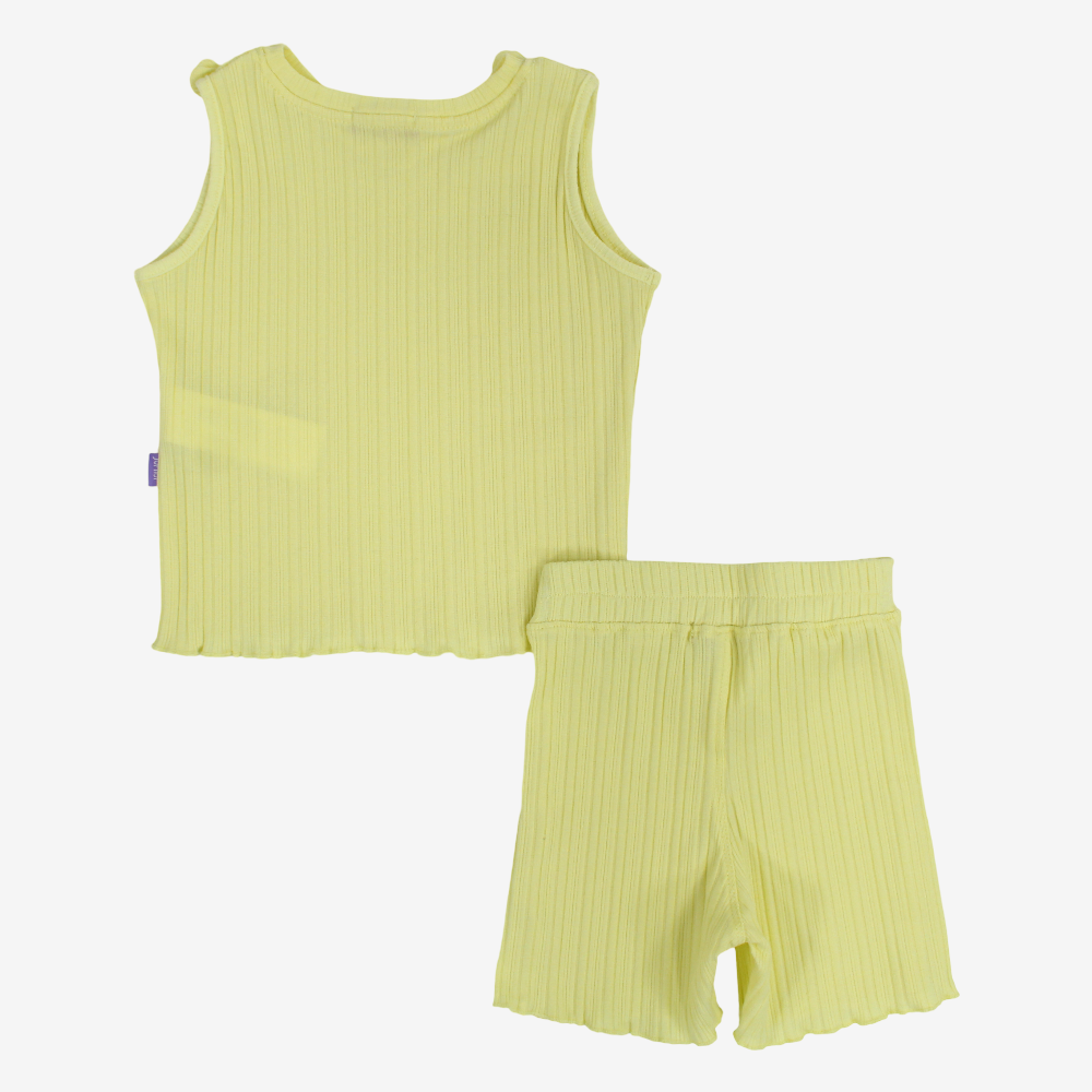 Girls Cotton Ribbed Sleeveless Pajama – Yellow