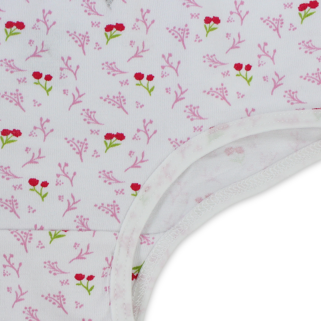 Girls Cotton Pantie – Off-White with Flowers Print