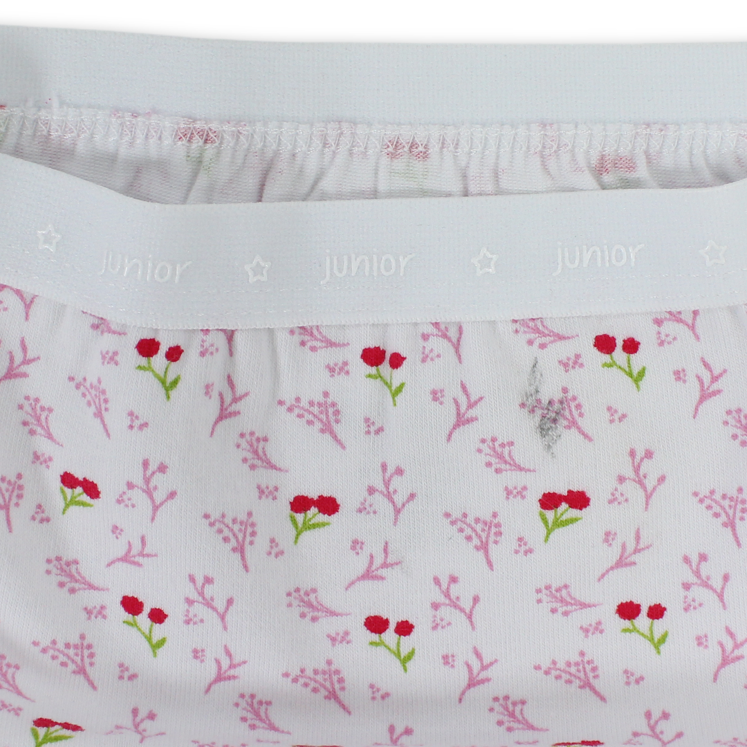 Girls Cotton Pantie – Off-White with Flowers Print