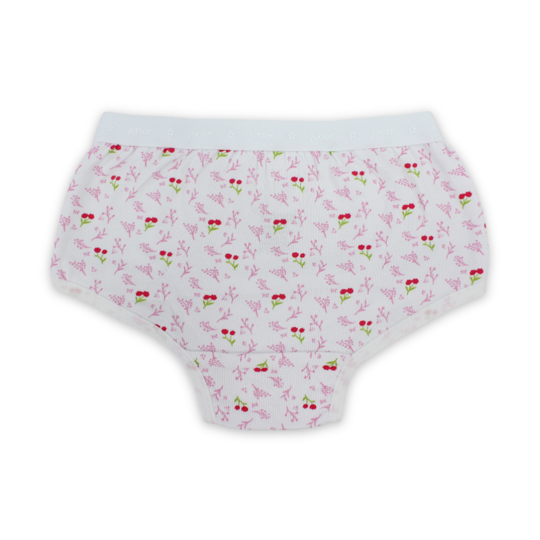 Girls Cotton Pantie – Off-White with Flowers Print