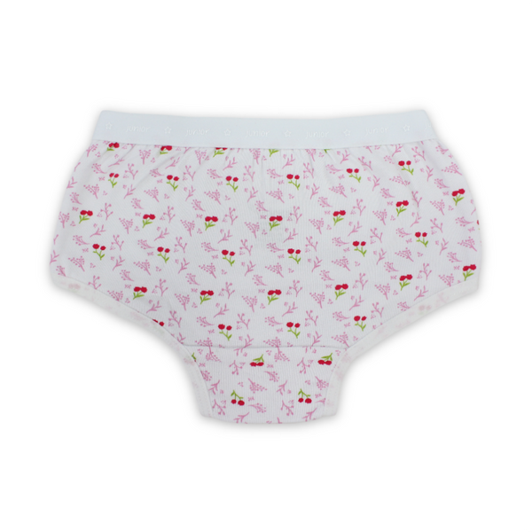 Girls Cotton Pantie – Off-White with Flowers Print