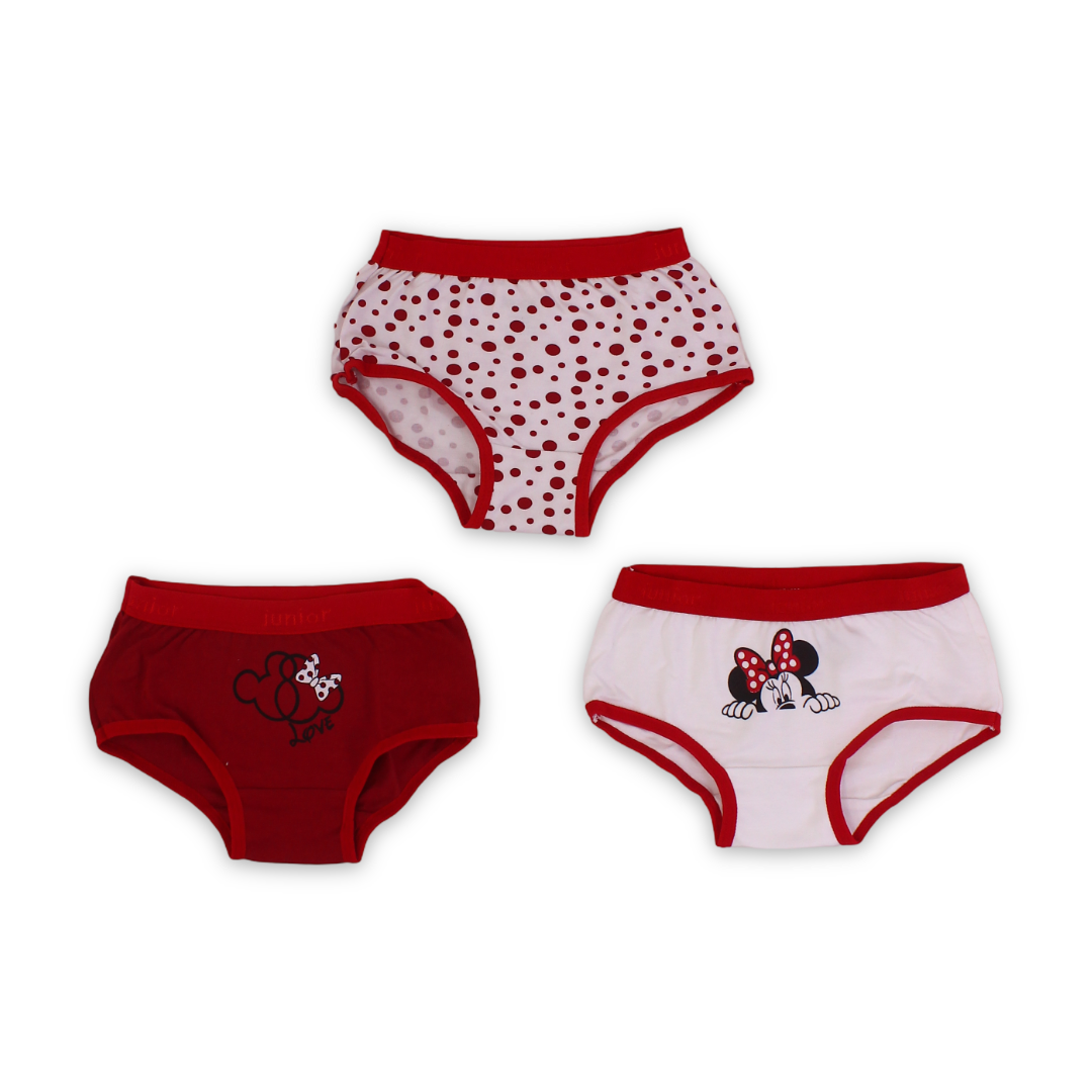 Girls Cotton Pantie – Red with Minnie Mouse Print (Pack of 3)