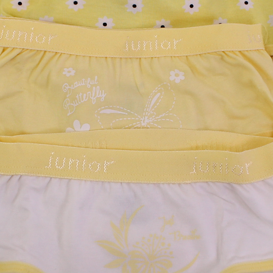 Girls Cotton Pantie – Yellow with Flowers Print (Pack of 3)