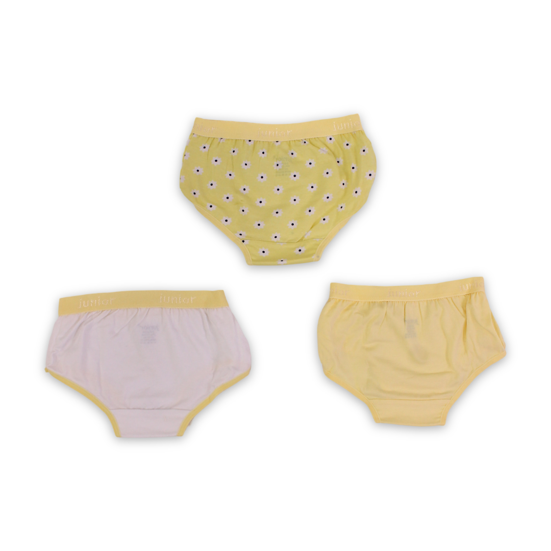 Girls Cotton Pantie – Yellow with Flowers Print (Pack of 3)