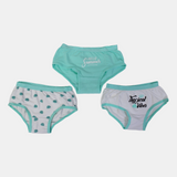 Girls' Cotton Panties – Aqua Leaf Print (Pack of 3)