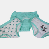 Girls' Cotton Panties – Aqua Leaf Print (Pack of 3)