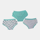 Girls' Cotton Panties – Aqua Leaf Print (Pack of 3)