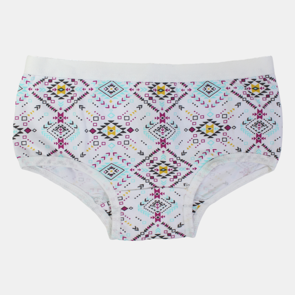 Girls Cotton Panties – Off-White Geometric Print