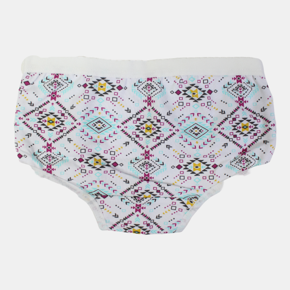 Girls Cotton Panties – Off-White Geometric Print