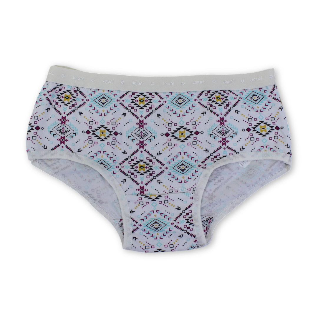 Girls Cotton Panties – Off-White Geometric Print