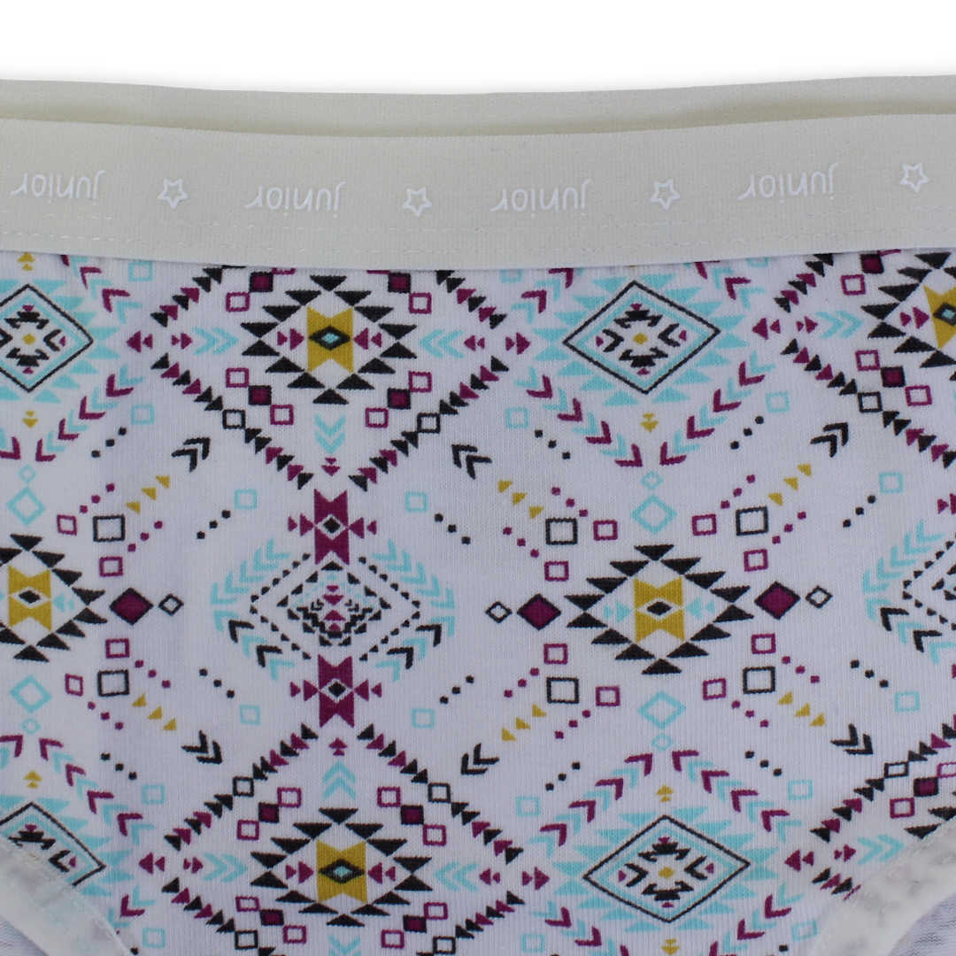 Girls Cotton Panties – Off-White Geometric Print