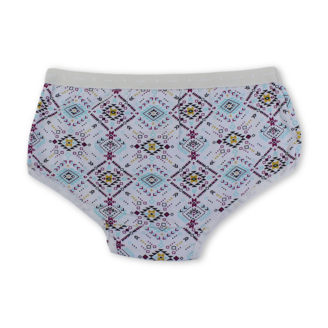 Girls Cotton Panties – Off-White Geometric Print