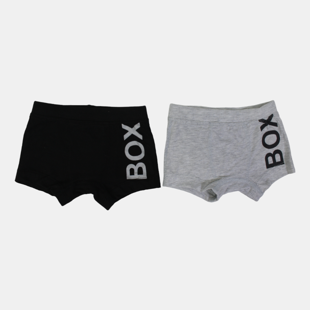 Boys Cotton Boxer Shorts – Black & Gray (Pack of 2)