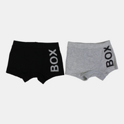 Boys Cotton Boxer Shorts – Black & Gray (Pack of 2)