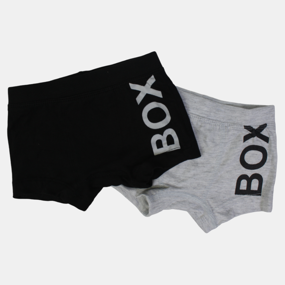 Boys Cotton Boxer Shorts – Black & Gray (Pack of 2)