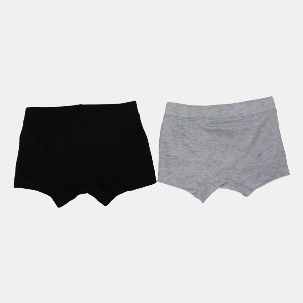 Boys Cotton Boxer Shorts – Black & Gray (Pack of 2)
