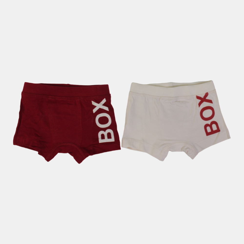 Boys Cotton Boxer Shorts – Red & Beige (Pack of 2)