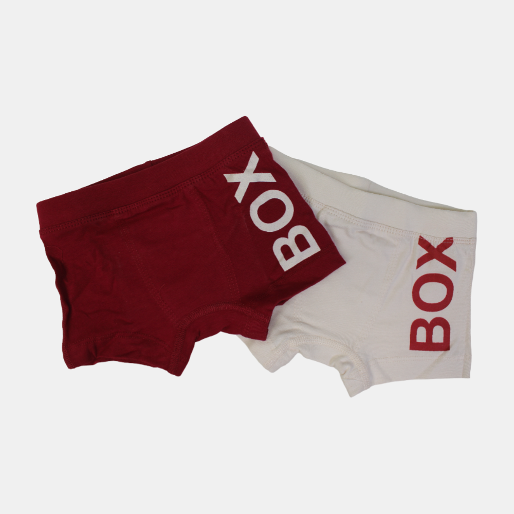 Boys Cotton Boxer Shorts – Red & Beige (Pack of 2)