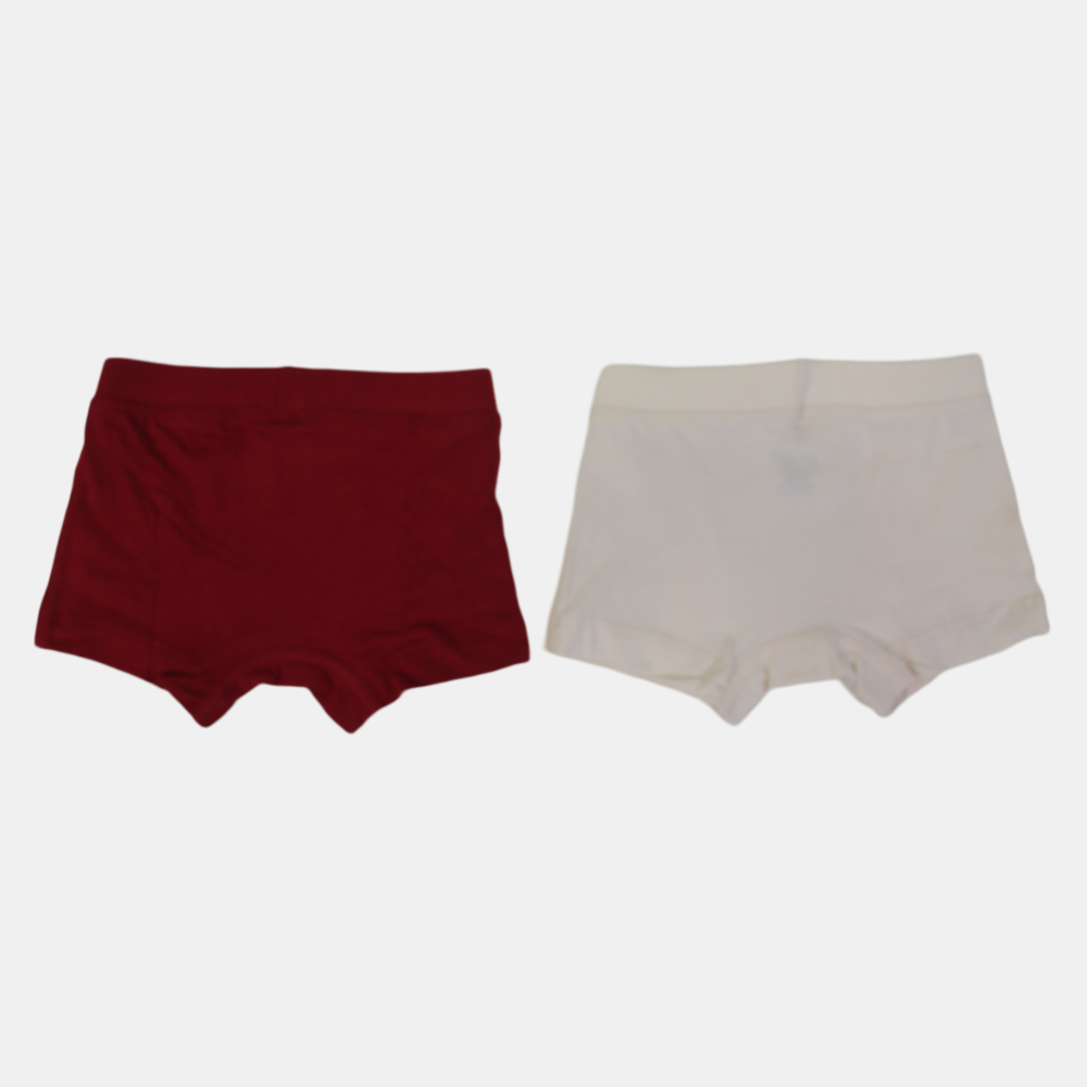 Boys Cotton Boxer Shorts – Red & Beige (Pack of 2)