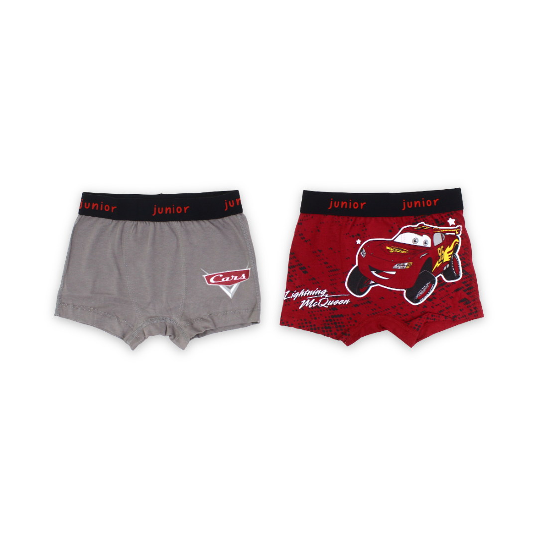 Cotton Boys Boxer Shorts Red & Grey with Cars Print (Pack Of 2)