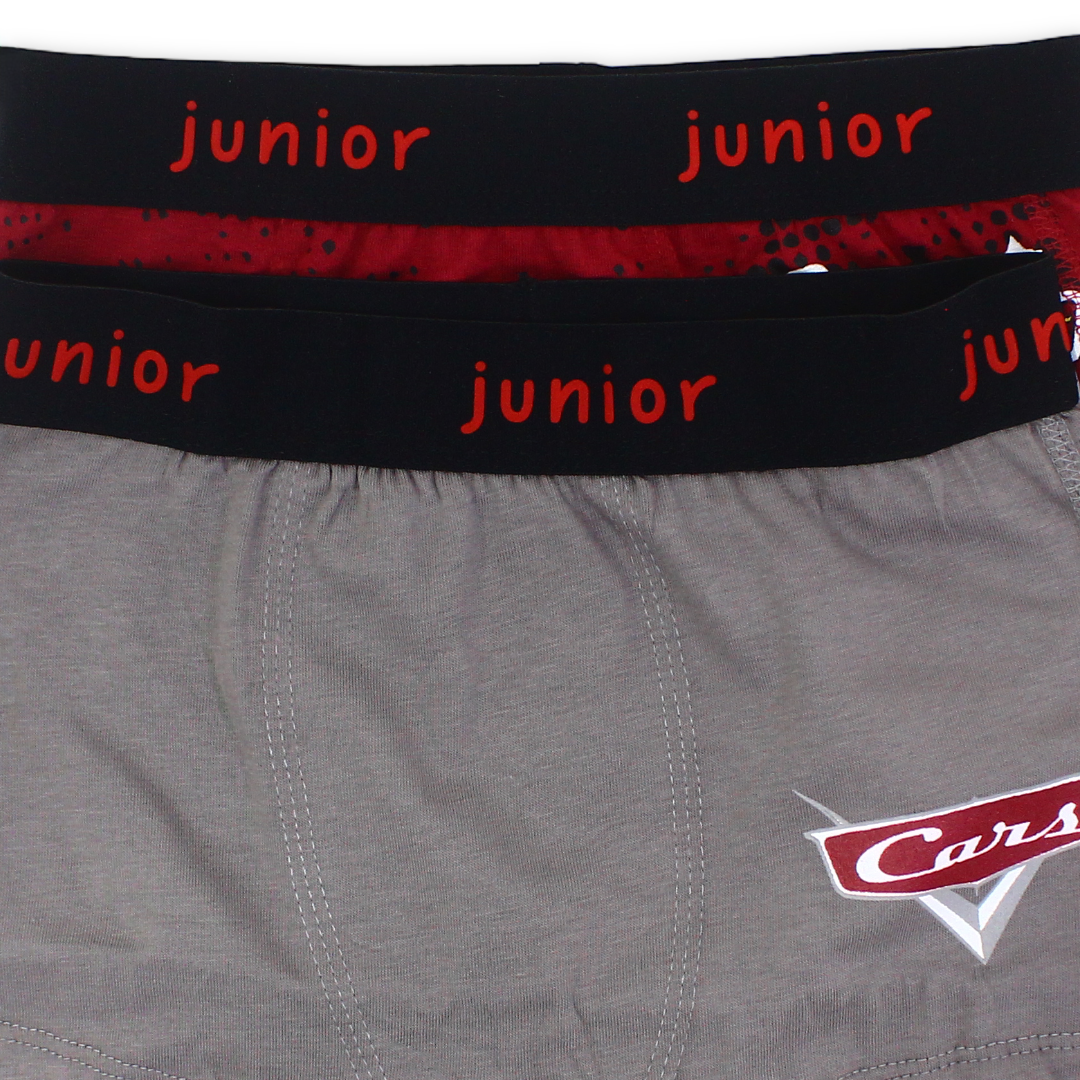 Cotton Boys Boxer Shorts Red & Grey with Cars Print (Pack Of 2)