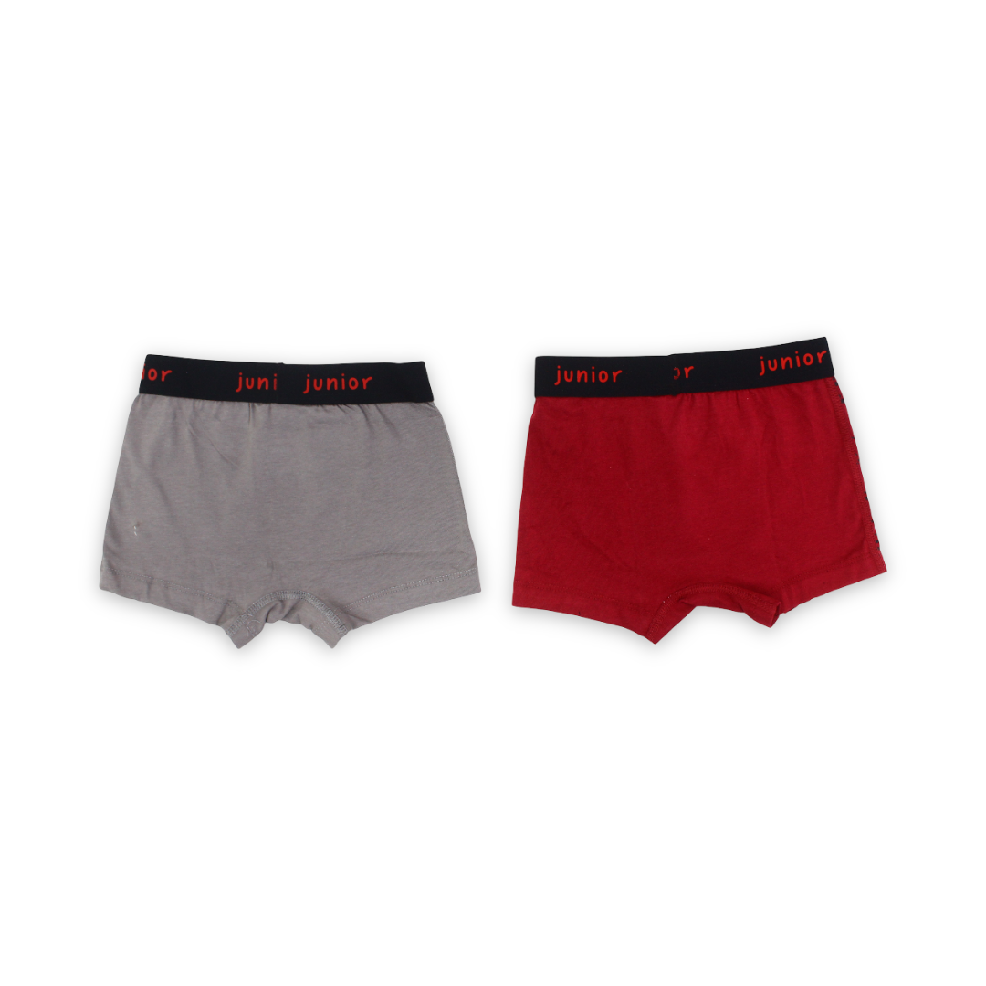 Cotton Boys Boxer Shorts Red & Grey with Cars Print (Pack Of 2)