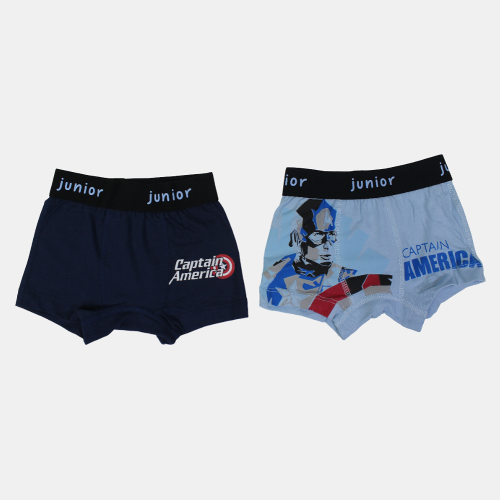 Boys Cotton Boxer Shorts – Navy & Light Blue (Pack of 2, Captain America Design)