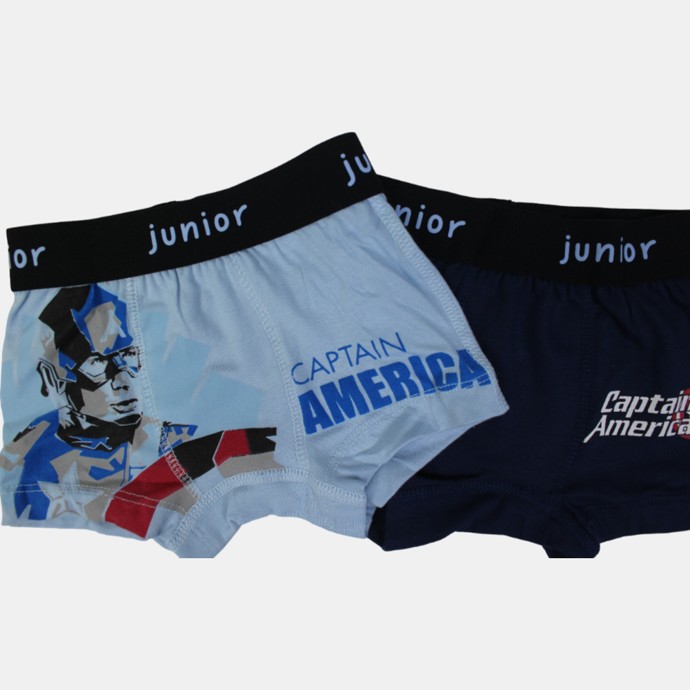 Boys Cotton Boxer Shorts – Navy & Light Blue (Pack of 2, Captain America Design)