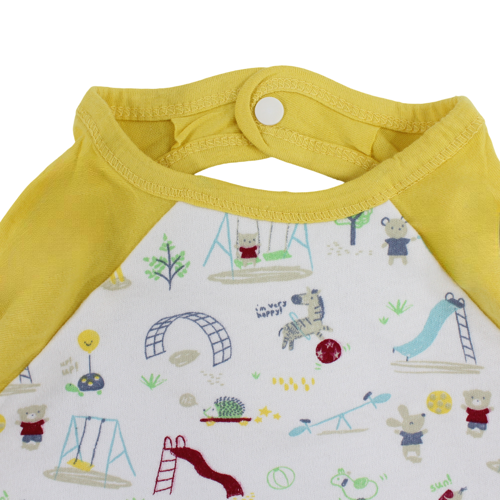 Cotton Baby Bib – Yellow with Amusement Park Print