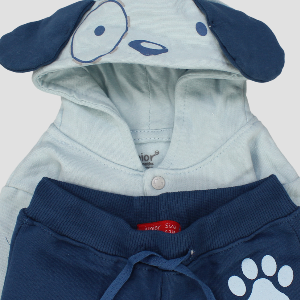 Cute Woofing Puppy Long-Sleeved Fleeced Hooded Pajama