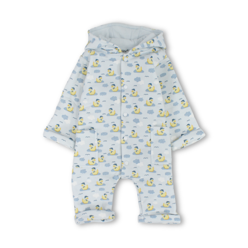 Baby Boys Cotton Hooded Baby Footie – Baby Blue with Duck Print