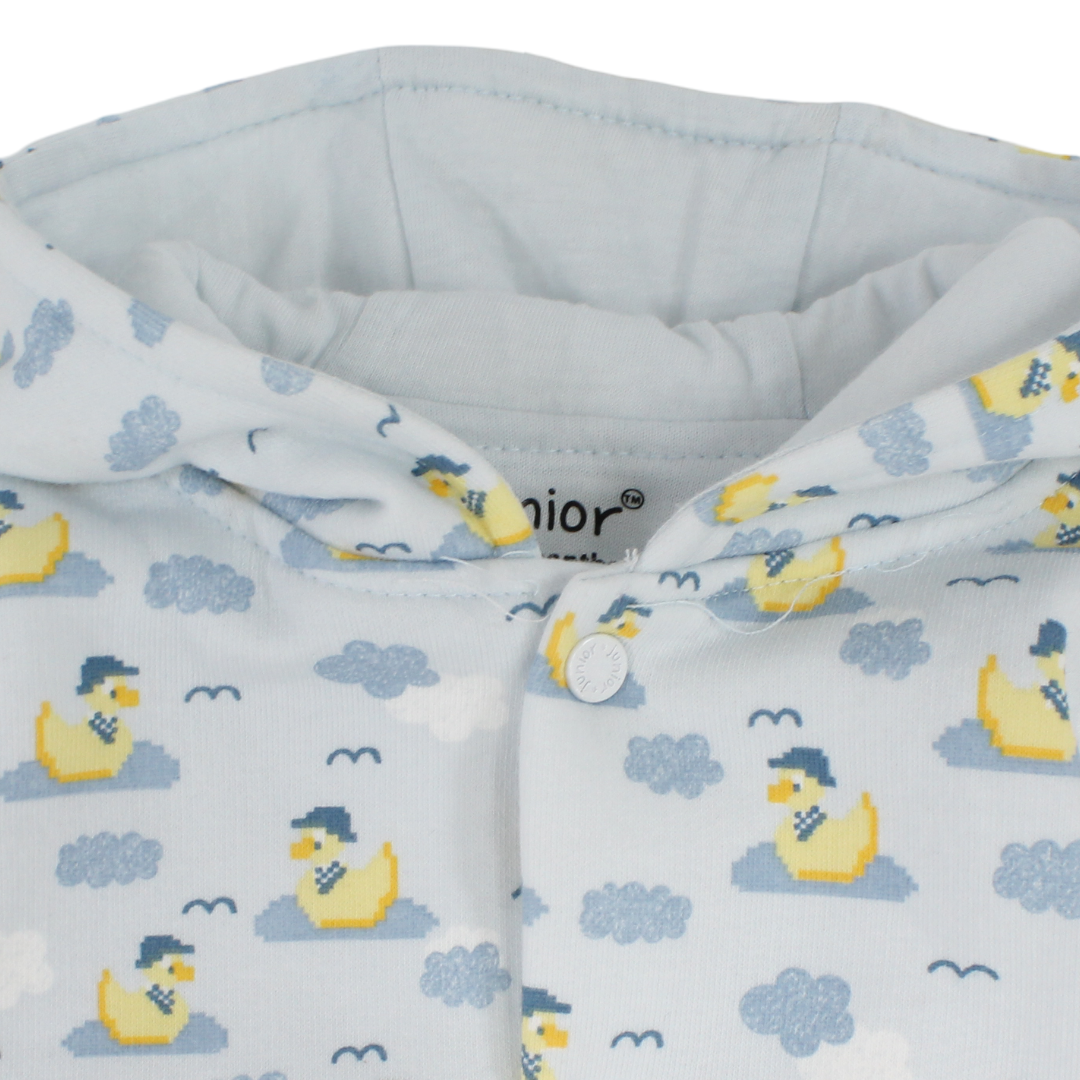 Baby Boys Cotton Hooded Baby Footie – Baby Blue with Duck Print