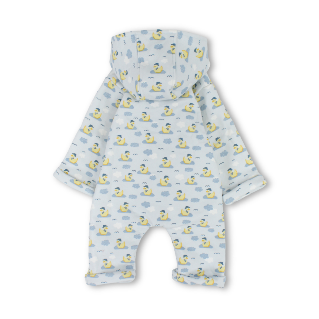Baby Boys Cotton Hooded Baby Footie – Baby Blue with Duck Print
