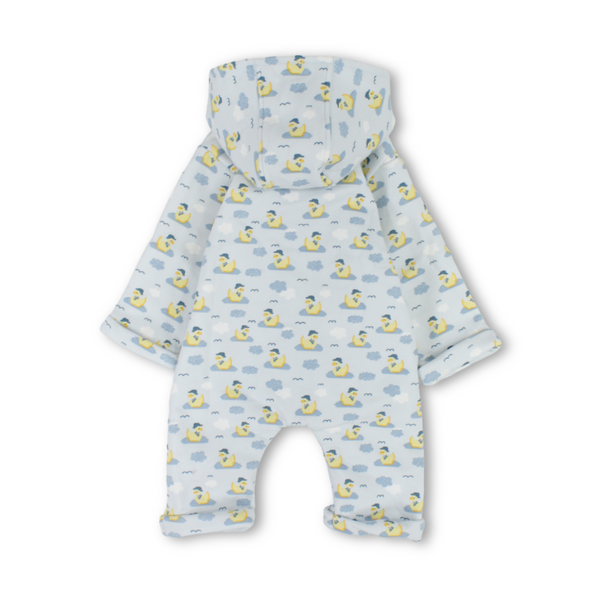 Baby Boys Cotton Hooded Baby Footie – Baby Blue with Duck Print