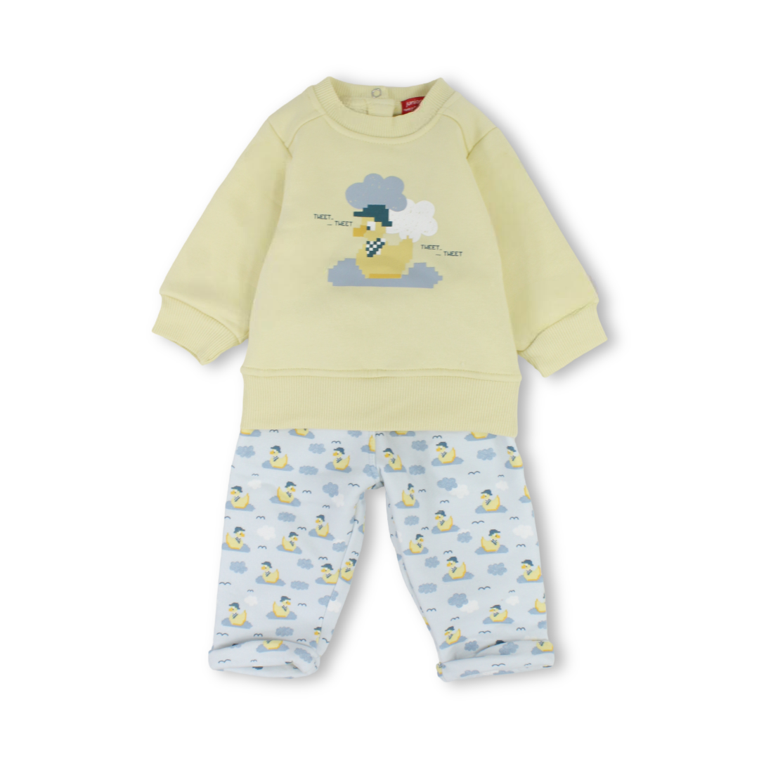 Baby Boys Cotton Pajama – Yellow with Duck Print