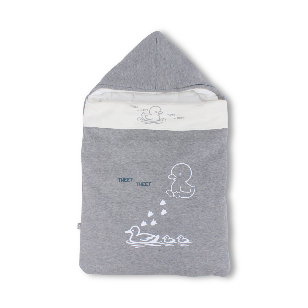 Cotton Baby Carry Nest – Grey with Duck Print